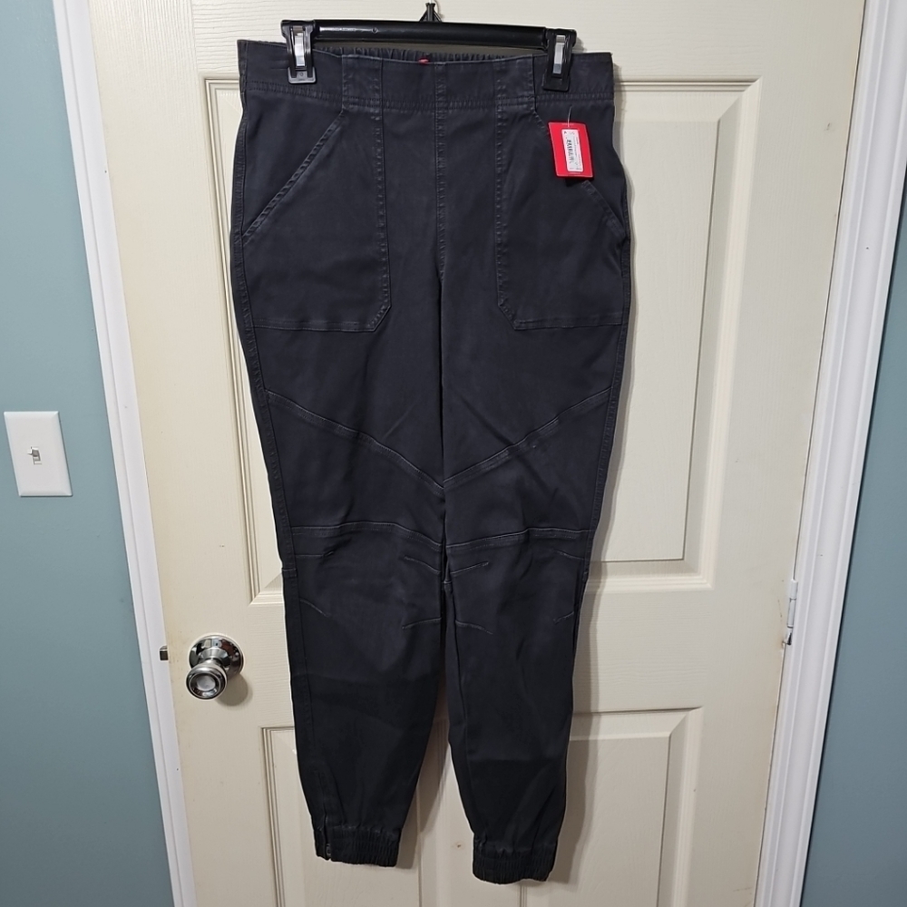 NWT $128 SPANX Stretch Twill Cargo Jogger Gray Sz L Washed Black 20319R